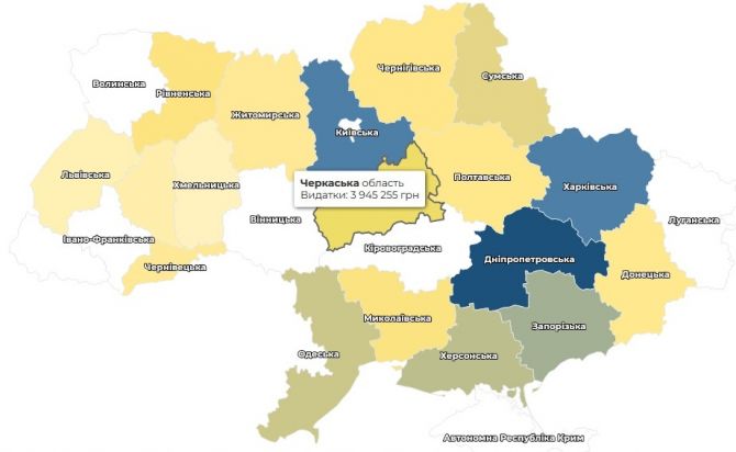 Карта фонду показує інформацію, представлену станом на 31.12.2023 року. Як вказує офіційний портал фонду, заплановано було в 2023 році використати 62.8 млн грн. Однак тоді використали лиш 3,9 млн грн.