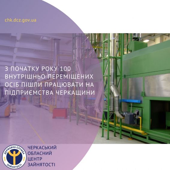 З початку року 100 внутрішньо переміщених осіб пішли працювати на підприємства Черкащини